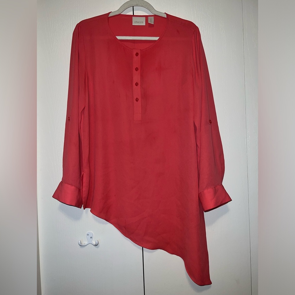 Chico’s Asymmetrical 3/4 Button Up Blouse